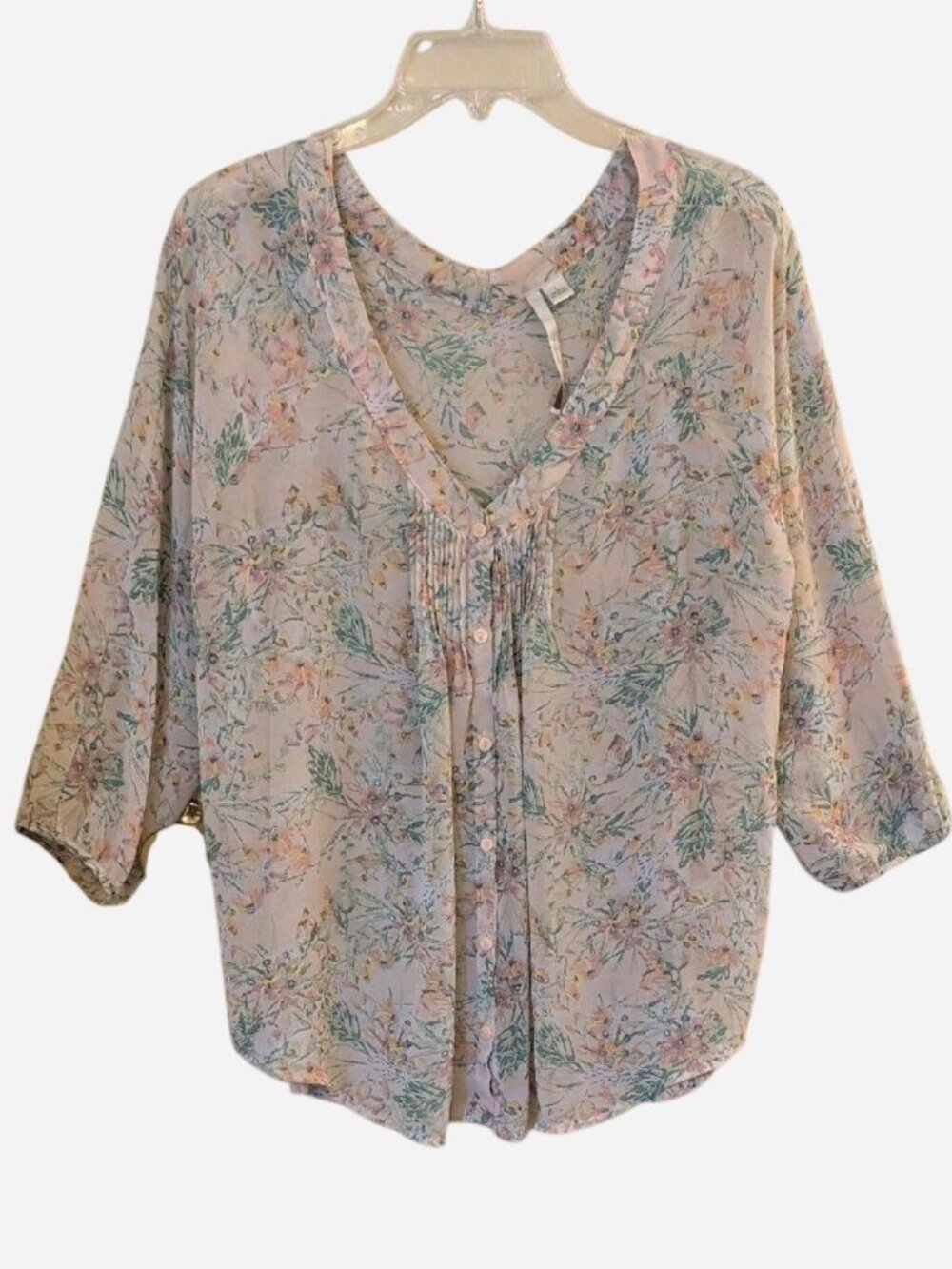 Lauren Conrad Floral Blouse Size L | Pale Pink Pintuck V-Neck